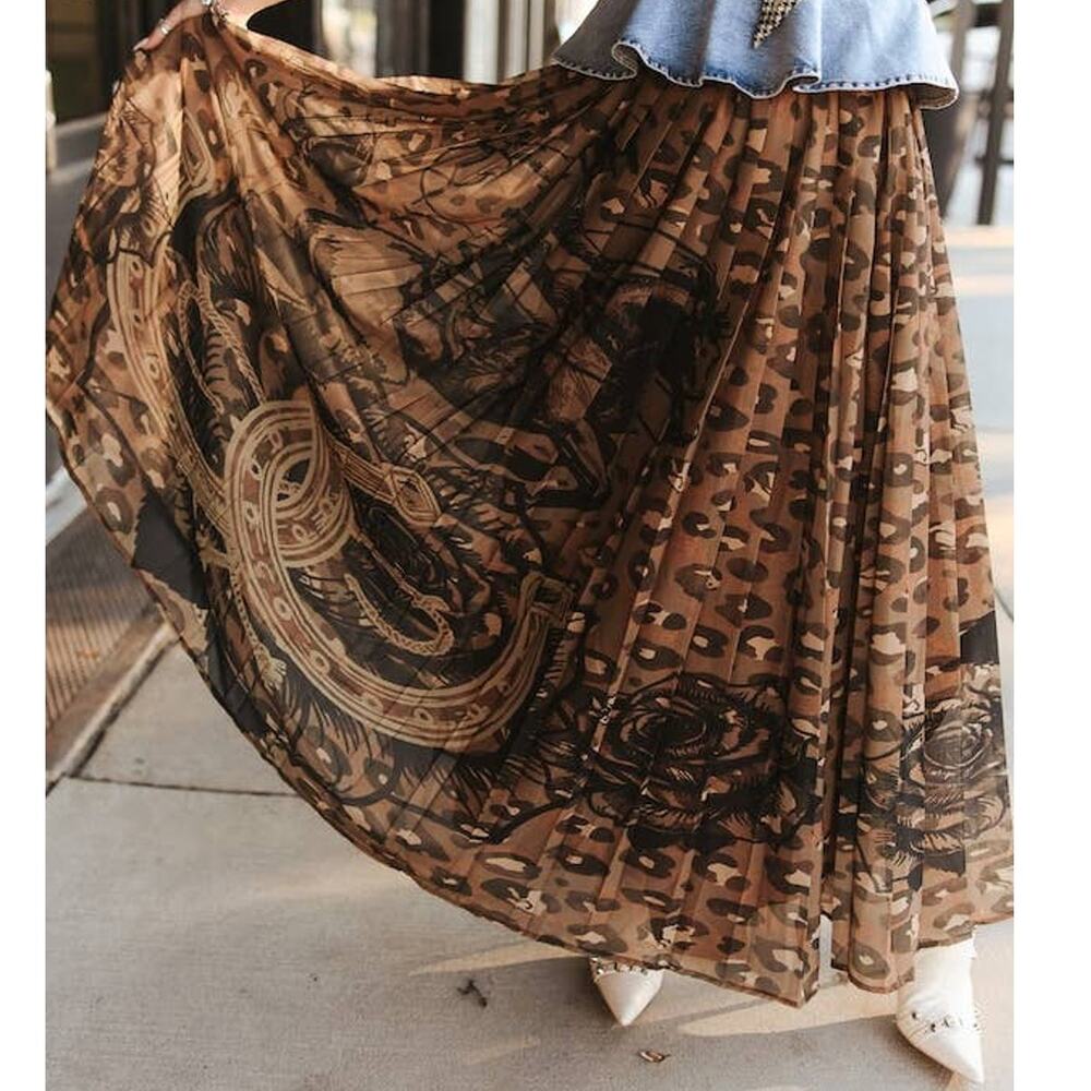 Leopard Western Print Sheer Maxi Skirt